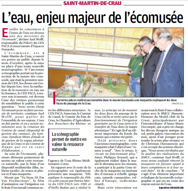 La Provence enjeu eau ÃcomusÃe 26 dÃcembre 2014